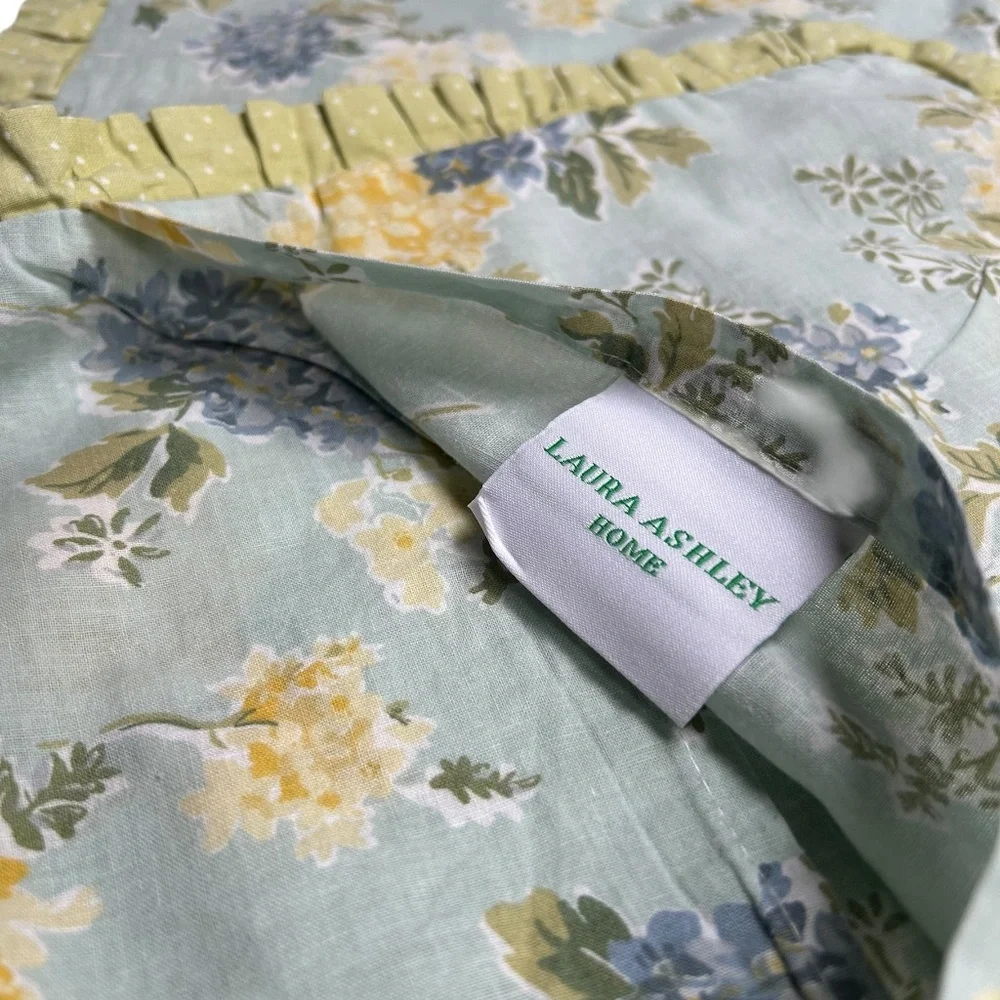 Laura Ashley Home blue green floral hydrangea ruffle trim lumbar accent pillow